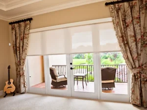 Motorized Lutron shades and custom drapery by PaperWorks Plus