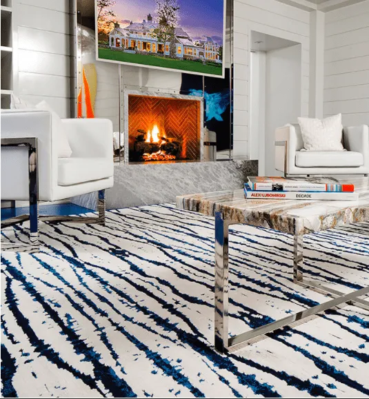 Hand-knotted rug by Stark Carpet in a contemporary living room, PaperWorks Plus