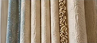 Pleated drapery panels with decorative trim, custom drapery by PaperWorks Plus