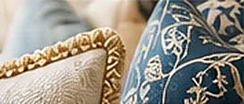 Custom decorative pillows with gold trim, PaperWorks Plus