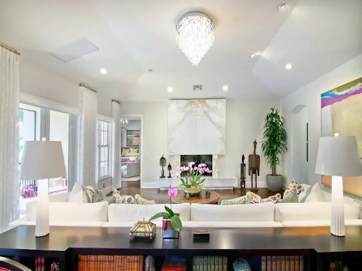 Bright Great Room with White Sofas and Floor-to-Ceiling Sheer Draperies | PaperWorks Plus, Jupiter FL