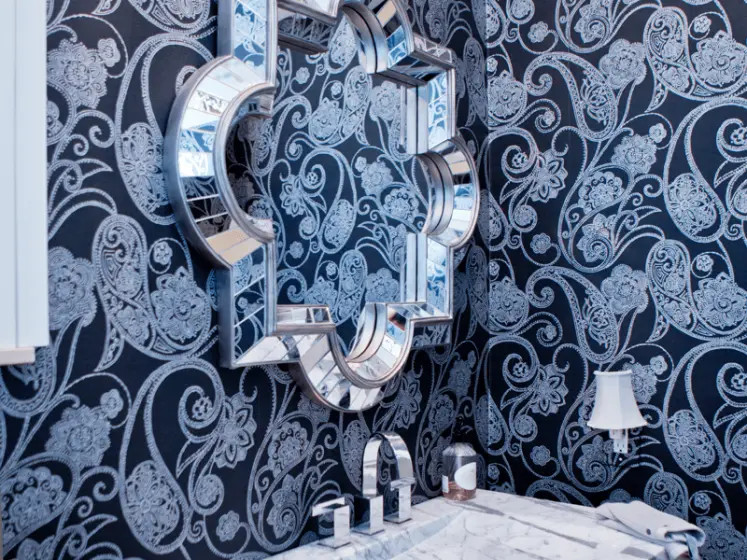 Dramatic Shimmering Details Black Dotted Paisley Wallpaper by Candice Olson | PaperWorks Plus, Jupiter FL