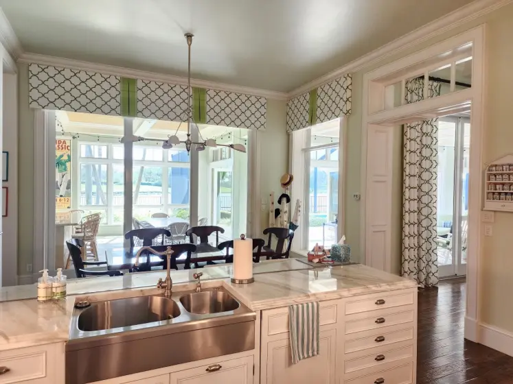 Custom Geometric Valances and Drapery in a Kitchen Breakfast Area | PaperWorks Plus, Jupiter FL
