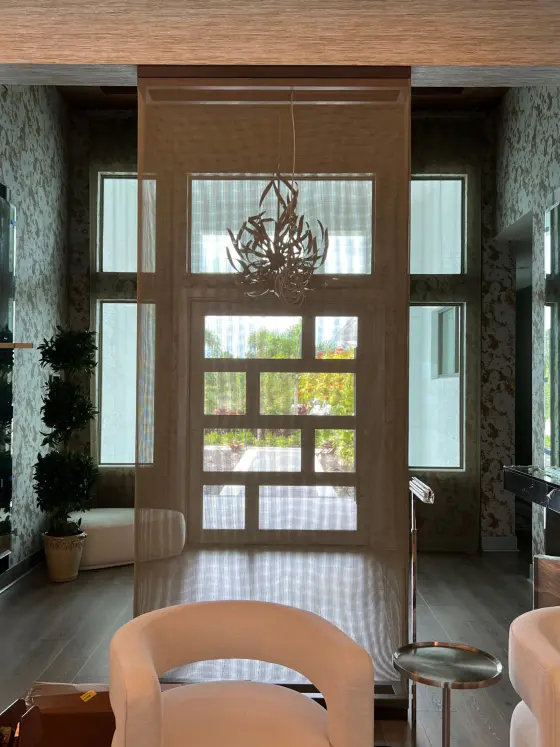 Entryway with Custom Drapery and Decorative Wallcovering | PaperWorks Plus, Jupiter FL