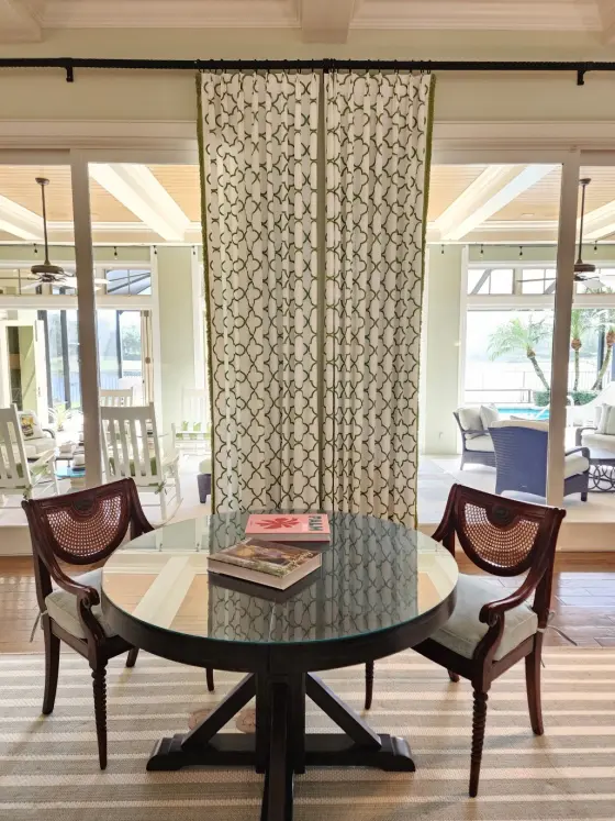 Custom Beaded Curtain Panel in a Dining Nook | PaperWorks Plus, Jupiter FL