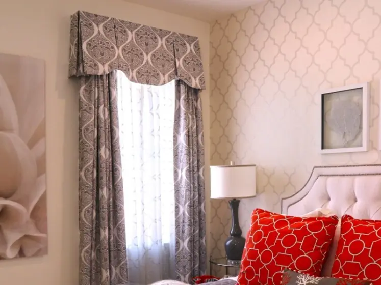 Custom Made Pleated Valance, Drapery Panels, Sheers, Bedding, Wallpaper with Silver Trellis by Thibaut | PaperWorks Plus, Jupiter FL