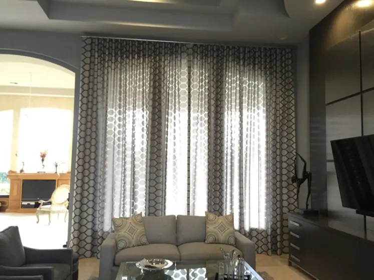 Silver - Black Contemporary Sheer Draperies, Chrome Finish Metallic Traverse Rod | PaperWorks Plus, Jupiter FL