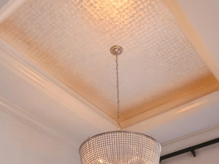 Wallcovering Made from Natural Pearl by Maya Romanoff for Dining Room Ceiling | PaperWorks Plus, Jupiter FL
