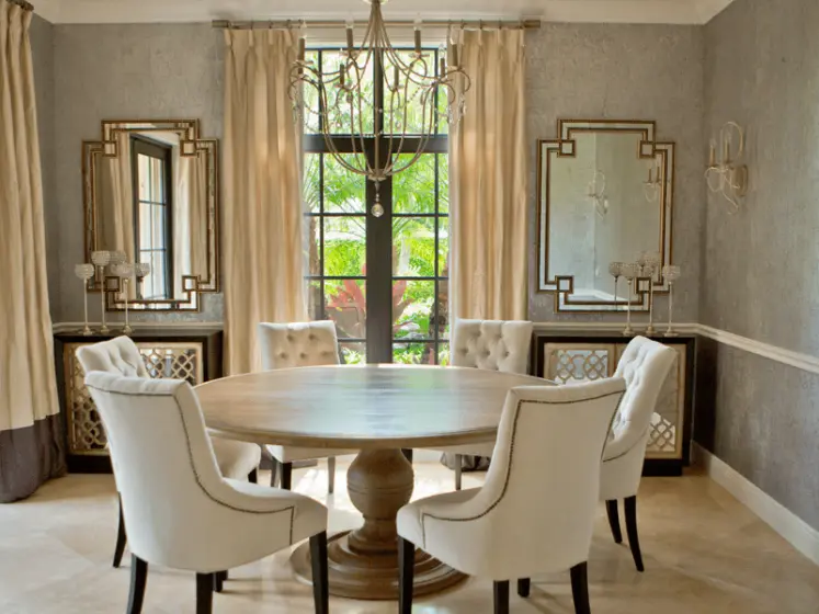 Natural Cork Thibaut Wall Covering, Goblet Pleated Silk Drapery Panels, Bronze Drapery Hardware | PaperWorks Plus, Jupiter FL