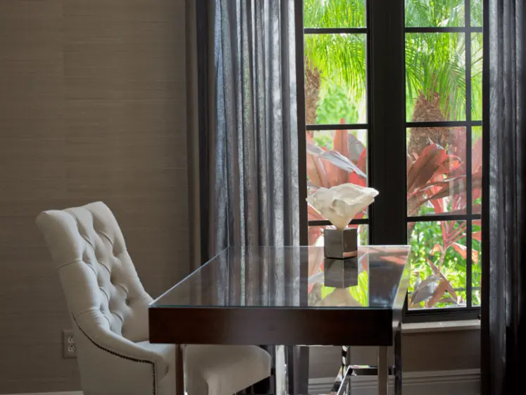 Silver Grey Custom Draperies with Color Coordinated Grasscloth Wallcoverings | PaperWorks Plus, Jupiter FL