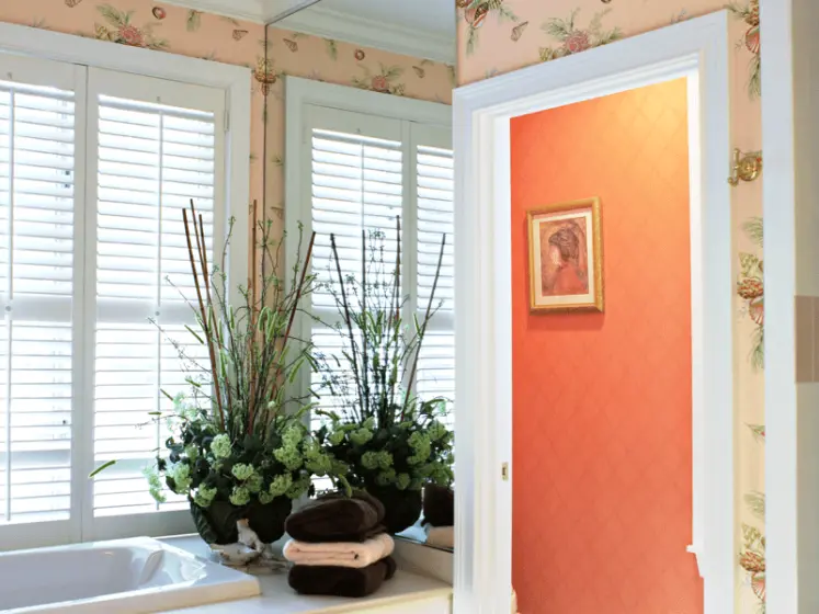 Color Coordinated to Pink Shell Wallpaper with Coral Trellis for Toilet Area by Thibaut | PaperWorks Plus, Jupiter FL