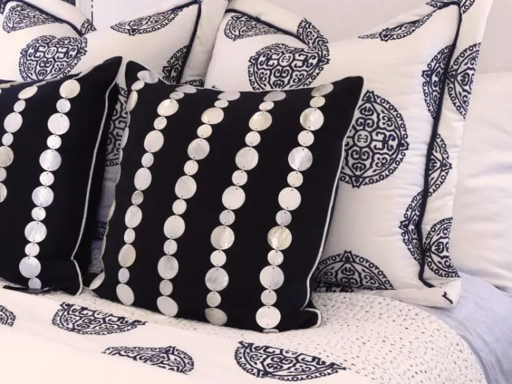 Custom Made Pillows with Natural Pearl Trim | PaperWorks Plus, Jupiter FL
