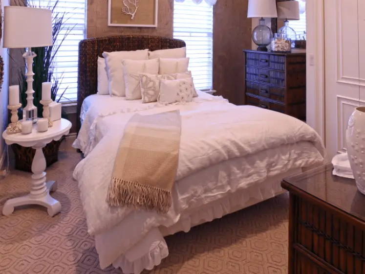 Traditional Bedroom with Layered White Bedding and Custom Bedding by PaperWorks Plus | PaperWorks Plus, Jupiter FL