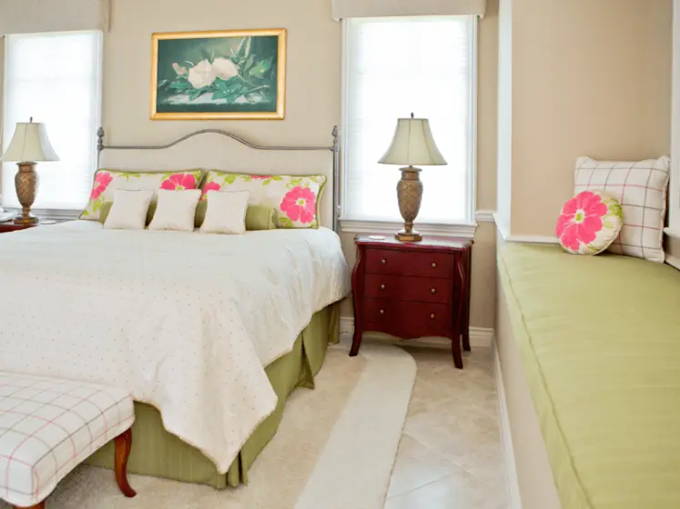 Custom Bedspread, Pillows, Bed Skirt, Upholstery and Cornices, All Fabrics by Anna French | PaperWorks Plus, Jupiter FL