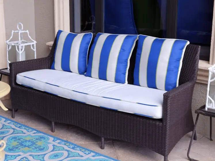 Combination of Plain and Striped Fabric with Sunbrella by Thibaut | PaperWorks Plus, Jupiter FL