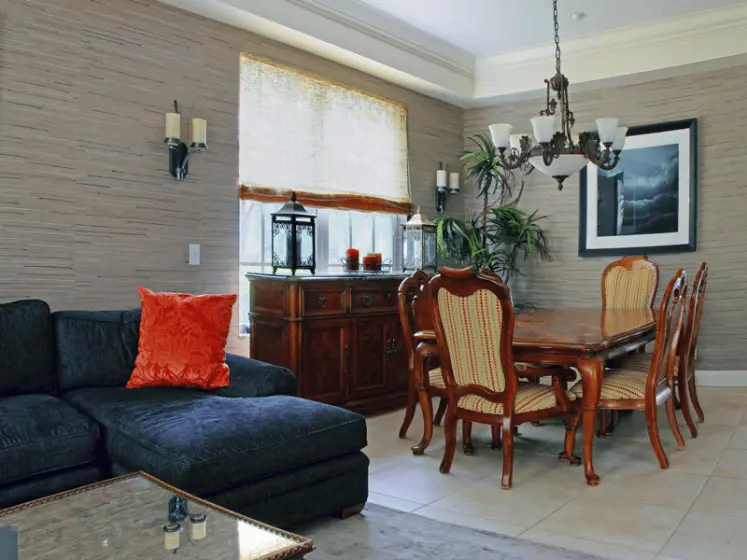 Natural Linen Wallcovering and Hand Woven Natural Grass Shades, All by Hartmann&Forbes | PaperWorks Plus, Jupiter FL