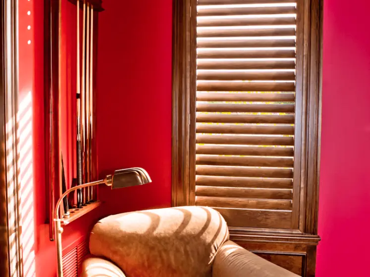 Natural Dark Wood Shutters by Hunter Douglas for Study | PaperWorks Plus, Jupiter FL