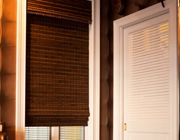 Natural Woven Wood Shades with Black Out Liner, Motorized by Lutron for Media Room | PaperWorks Plus, Jupiter FL