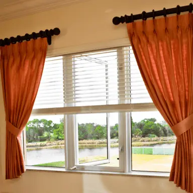 Natural Wooden Blinds by Hunter Douglas, Drapery Panels with Faux Silk Fabric by Kravet | PaperWorks Plus, Jupiter FL